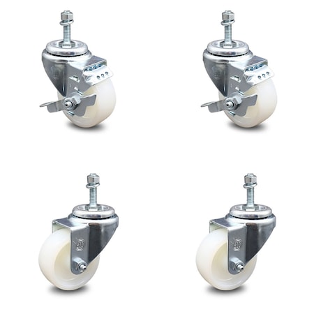 Service Caster 3 Inch Nylon Wheel Swivel 3/8 Inch Threaded Stem Caster Brakes SCC, 2PK SCC-TS20S314-NYS-381615-2-TLB-2